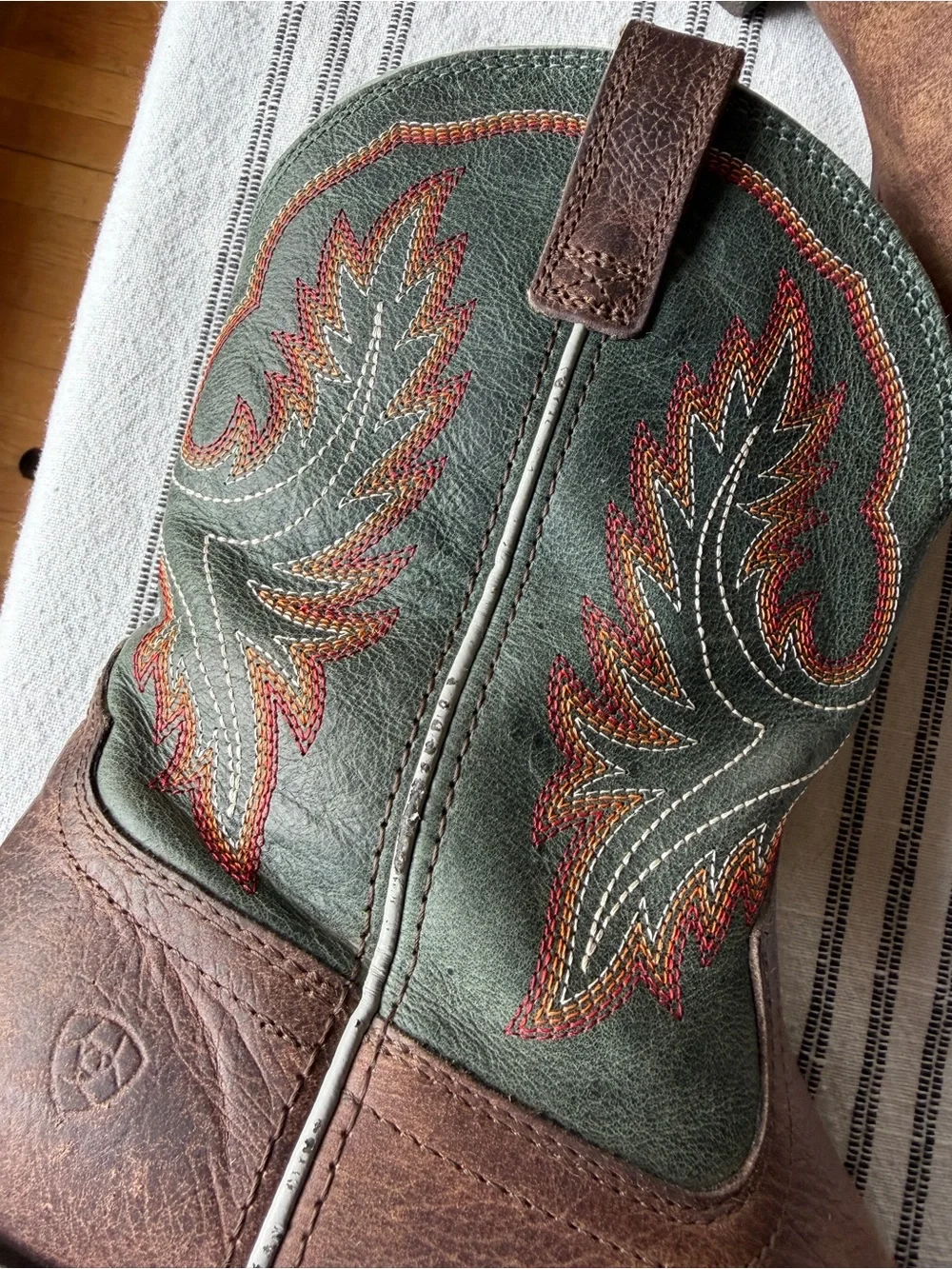 Ariat Brown Leather Boots with beautiful Green Embroidered Shaft